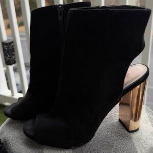 Wild Diva Black Heeled Boots with Gold Accent